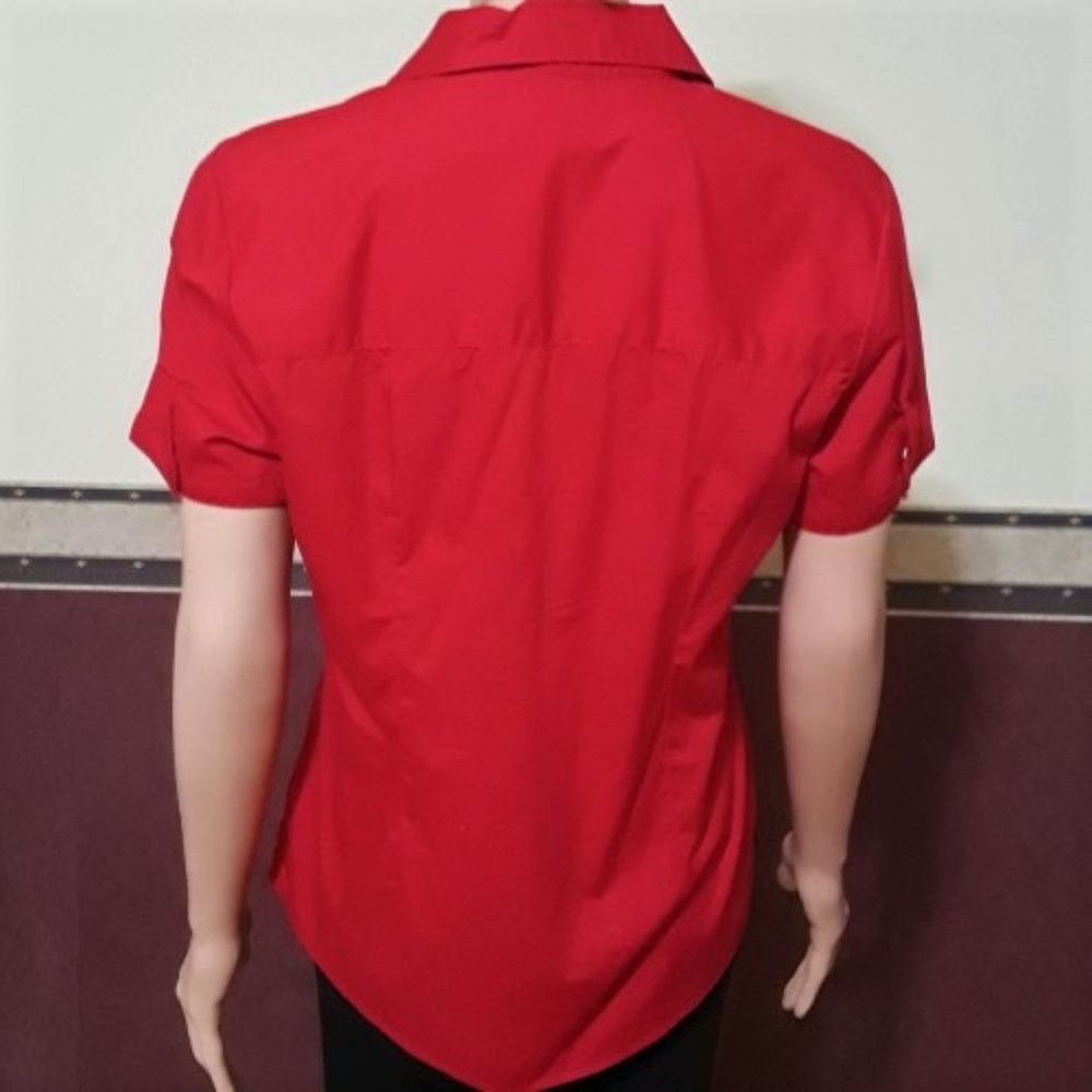 Basic Editions Deep Red Collared Button Down Blou… - image 4